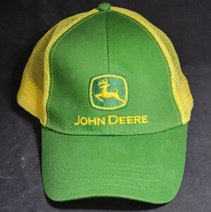 John Deere Trucker Hat Green & Yellow Mesh Snapback – Used Good Condition